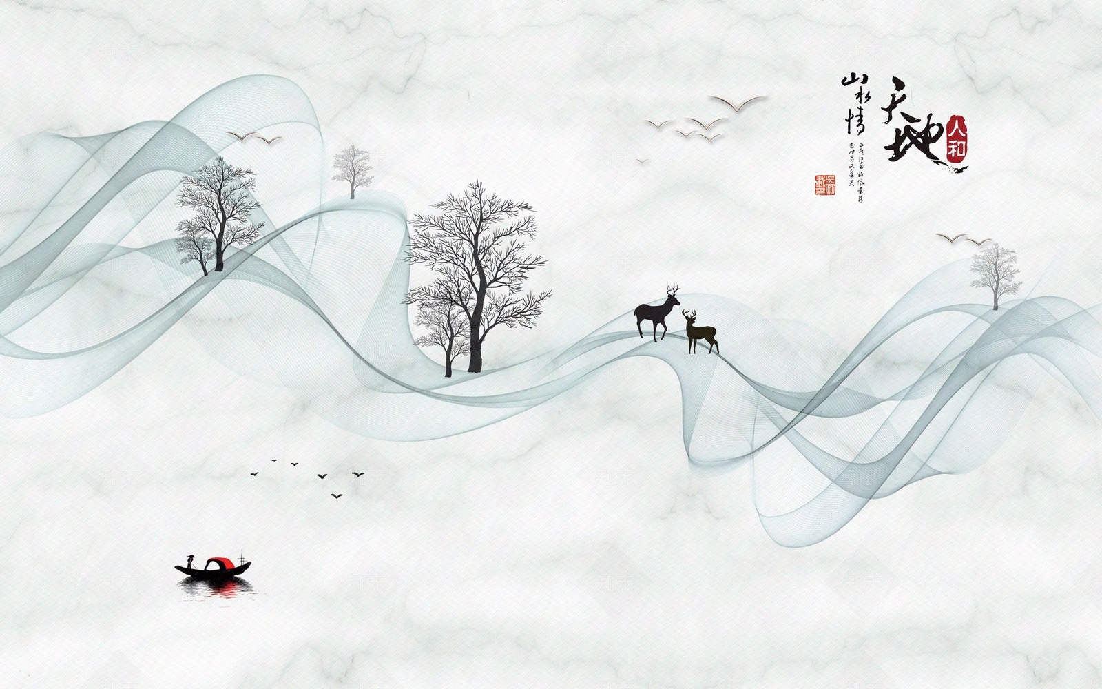 新中式大理石锦带线条丝锦背景墙贴图下载【ID:1158616671】