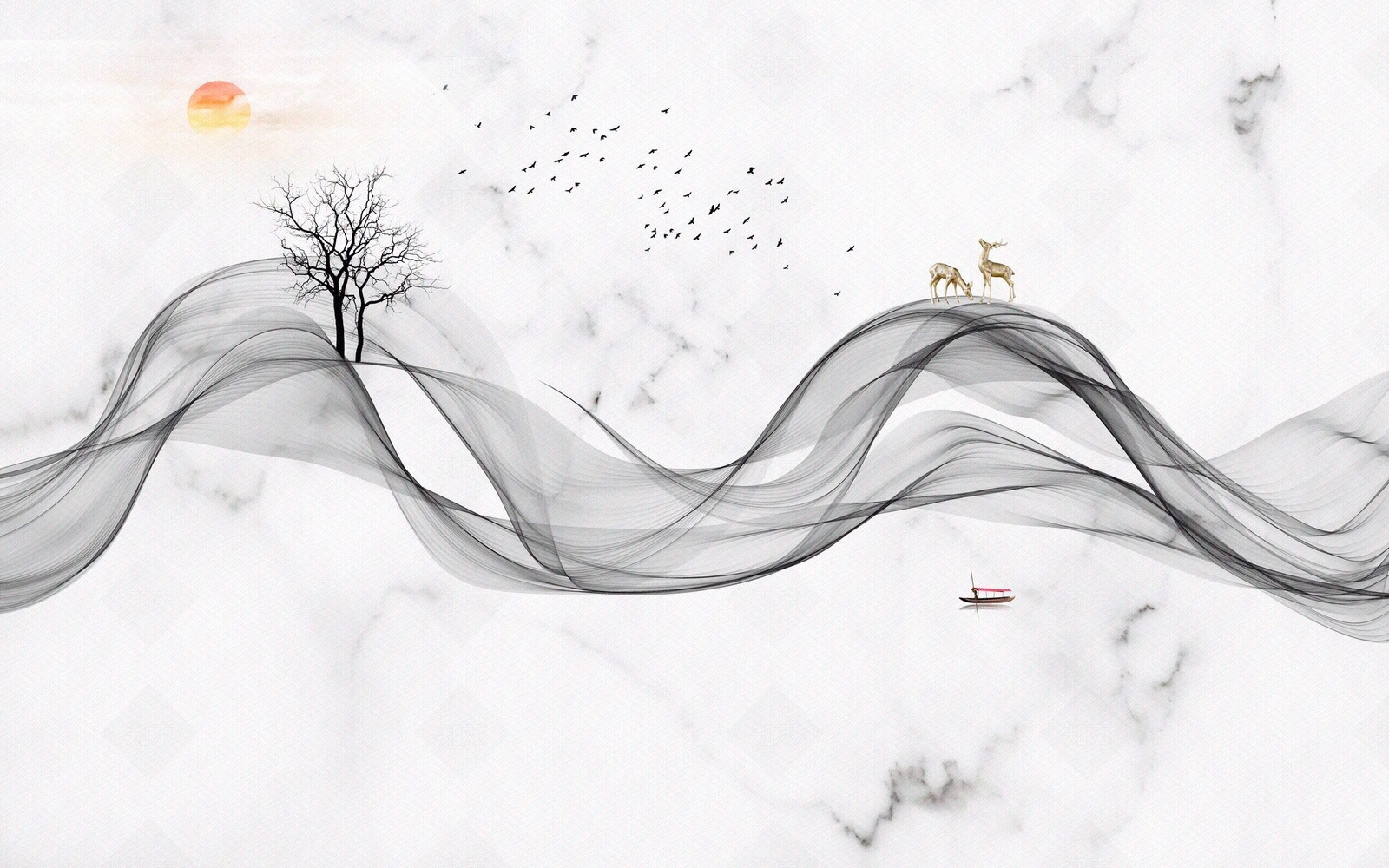 新中式大理石锦带线条丝锦背景墙贴图下载【ID:1158616683】