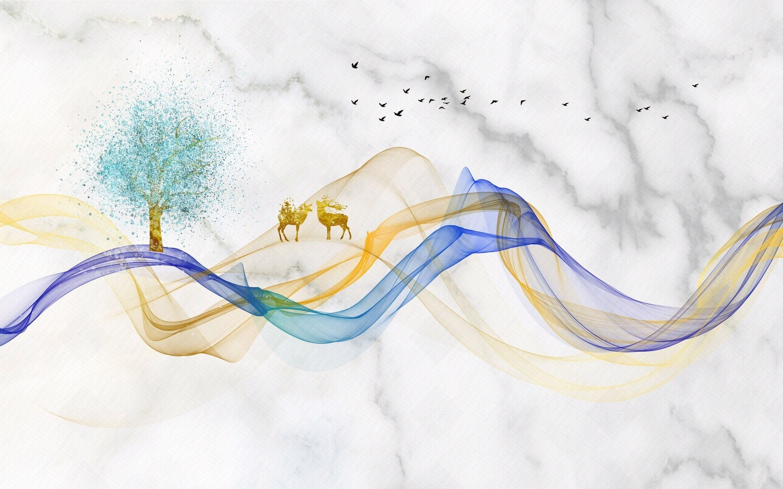 新中式大理石锦带线条丝锦背景墙贴图下载【ID:1158616688】