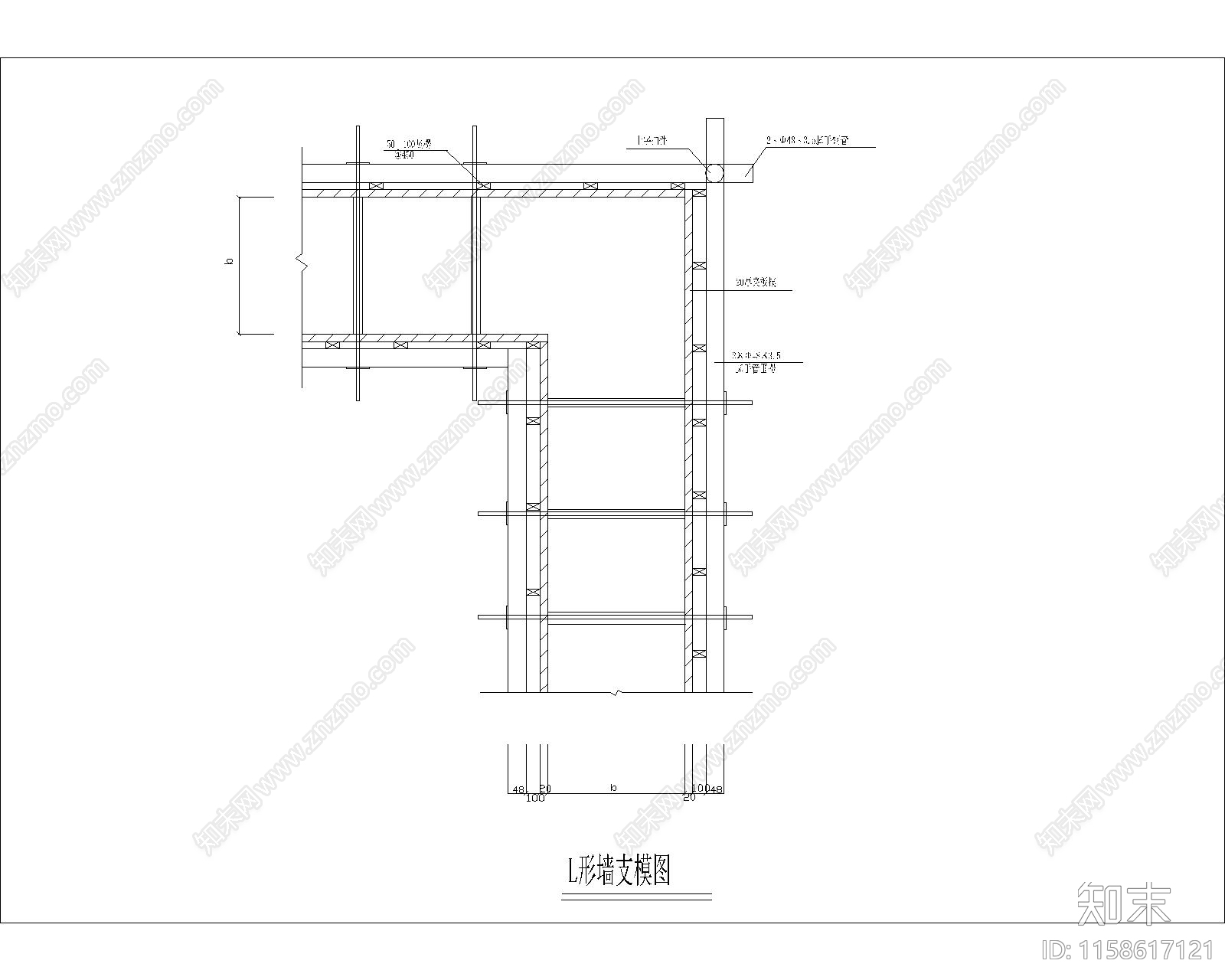 L形墙支模图cad施工图下载【ID:1158617121】