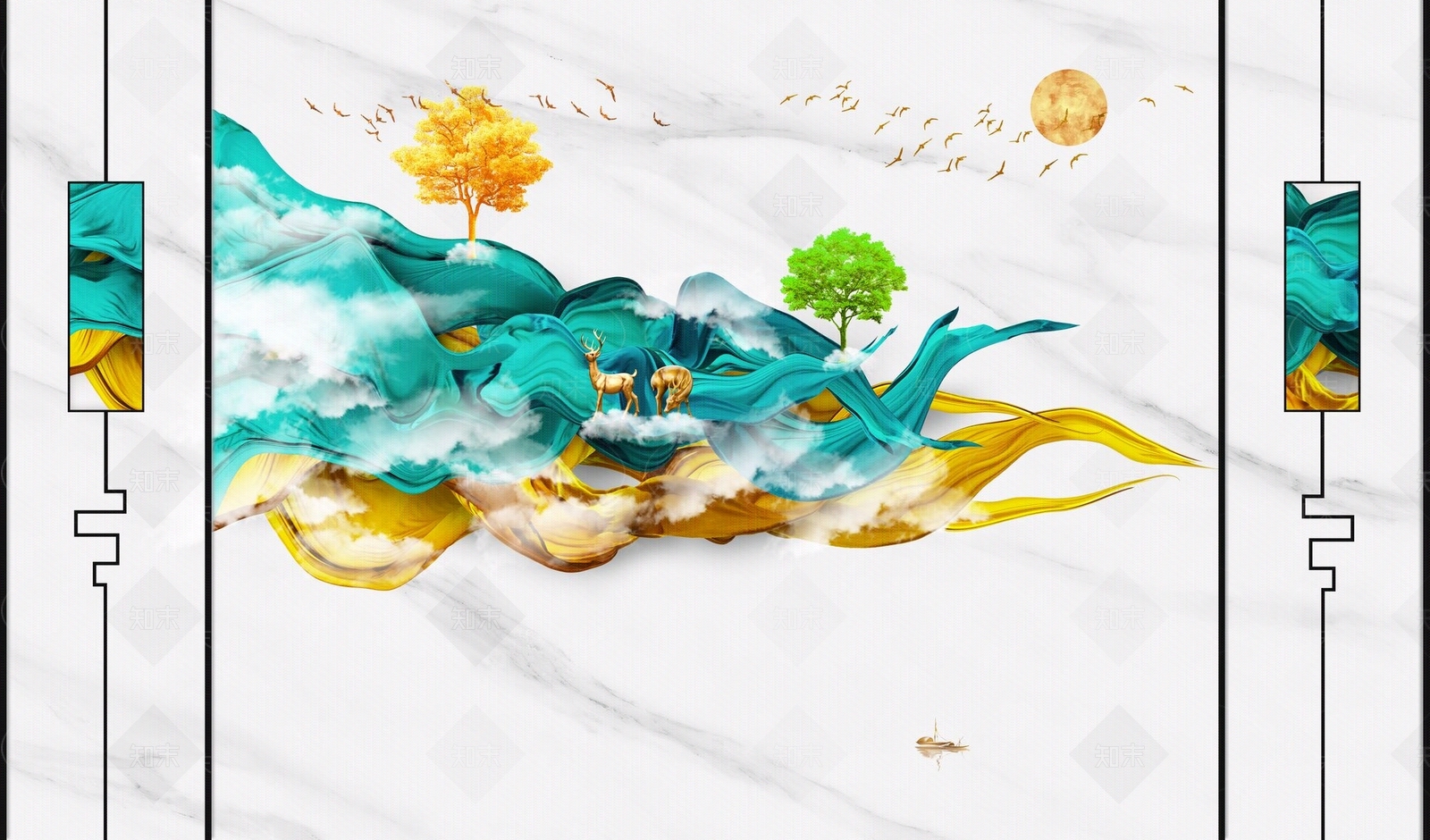 新中式大理石锦带线条丝锦背景墙贴图下载【ID:1158617205】