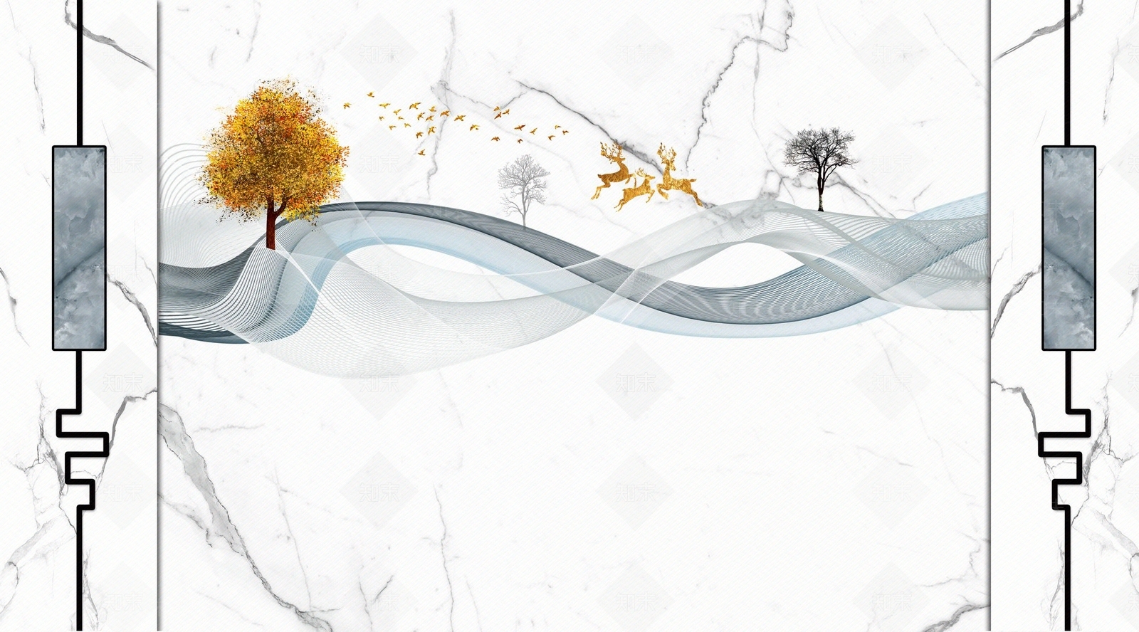 新中式大理石锦带线条丝锦背景墙贴图下载【ID:1158617207】