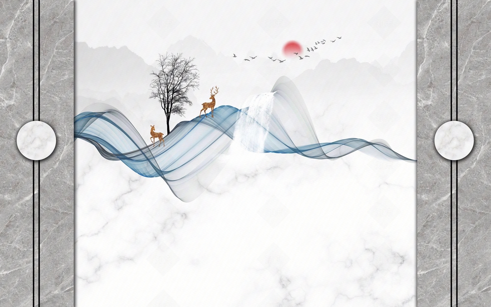 新中式大理石锦带线条丝锦背景墙贴图下载【ID:1158617299】