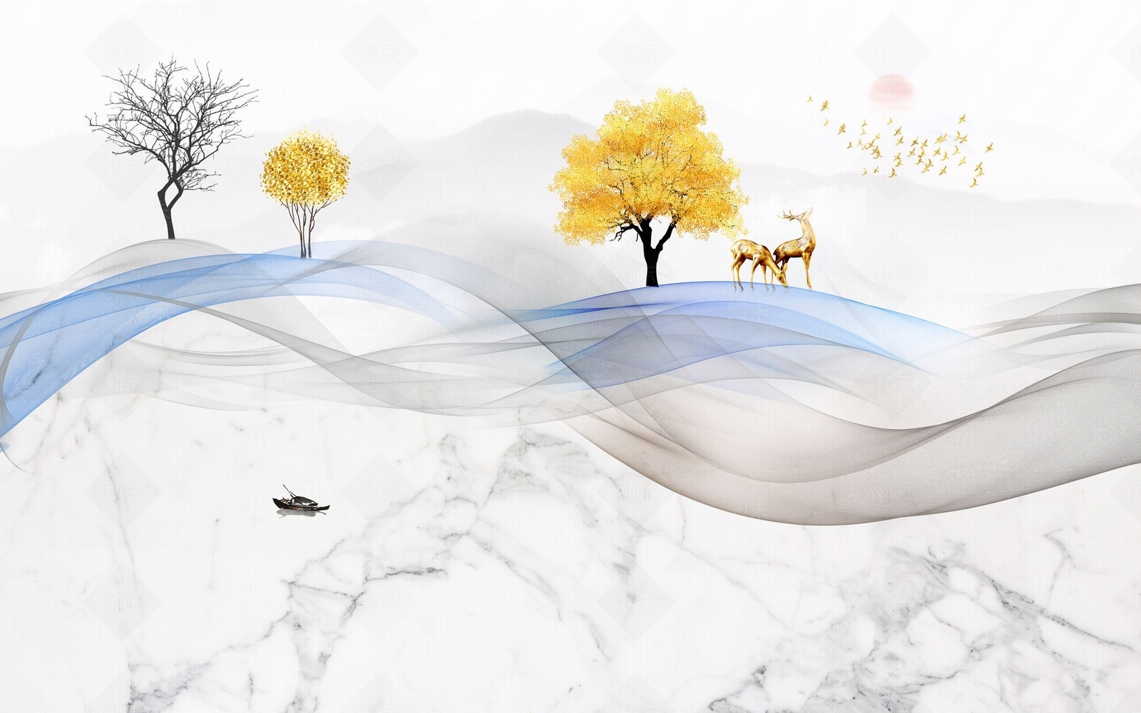 新中式大理石锦带线条丝锦背景墙贴图下载【ID:1158617356】