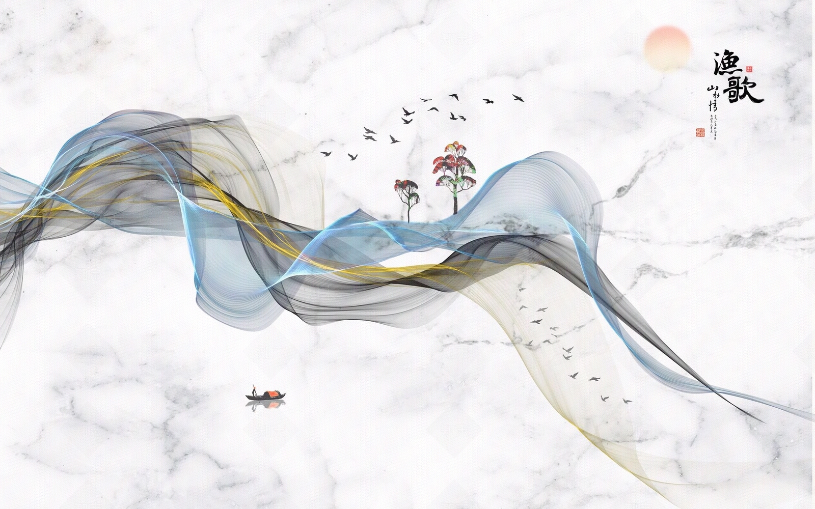 新中式大理石锦带线条丝锦背景墙贴图下载【ID:1158617337】