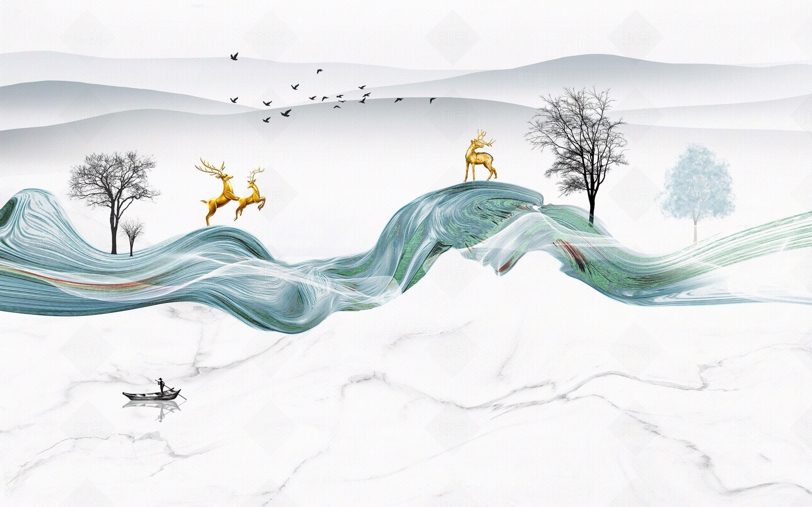 新中式大理石锦带线条丝锦背景墙贴图下载【ID:1158617500】