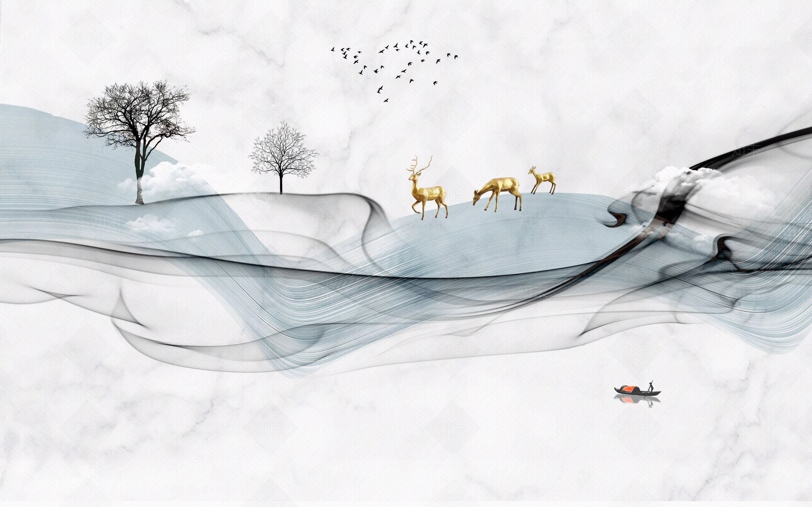 新中式大理石锦带线条丝锦背景墙贴图下载【ID:1158617591】