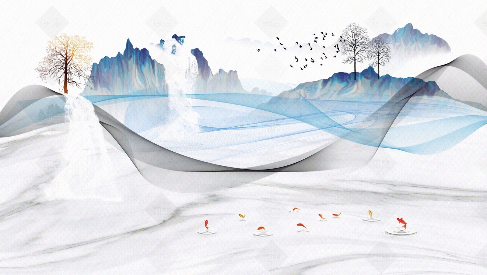 新中式大理石锦带线条丝锦背景墙贴图下载【ID:1158617513】