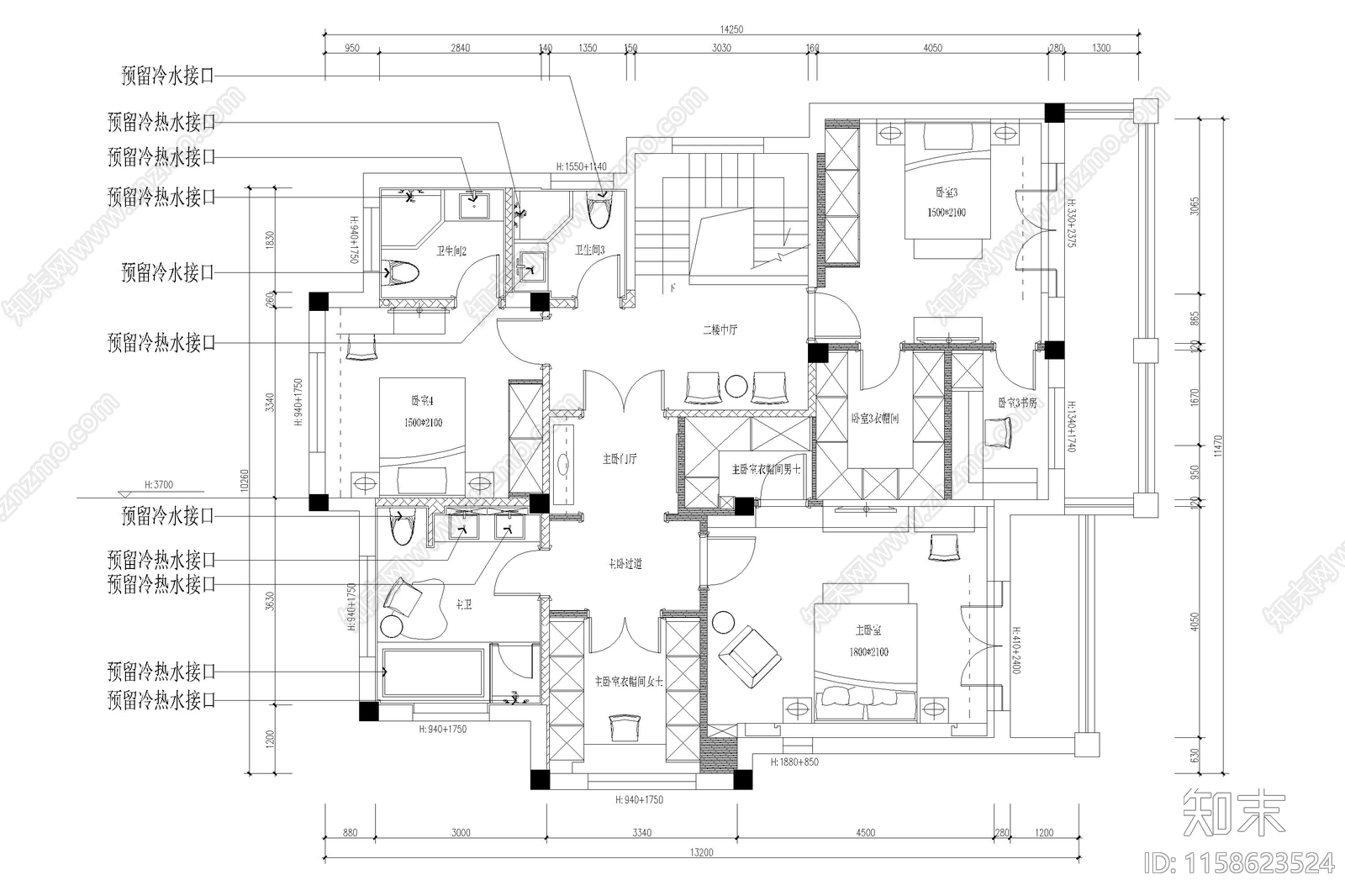 家装室内设计装修设计水电平面图空调灯具定位施工图下载【ID:1158623524】