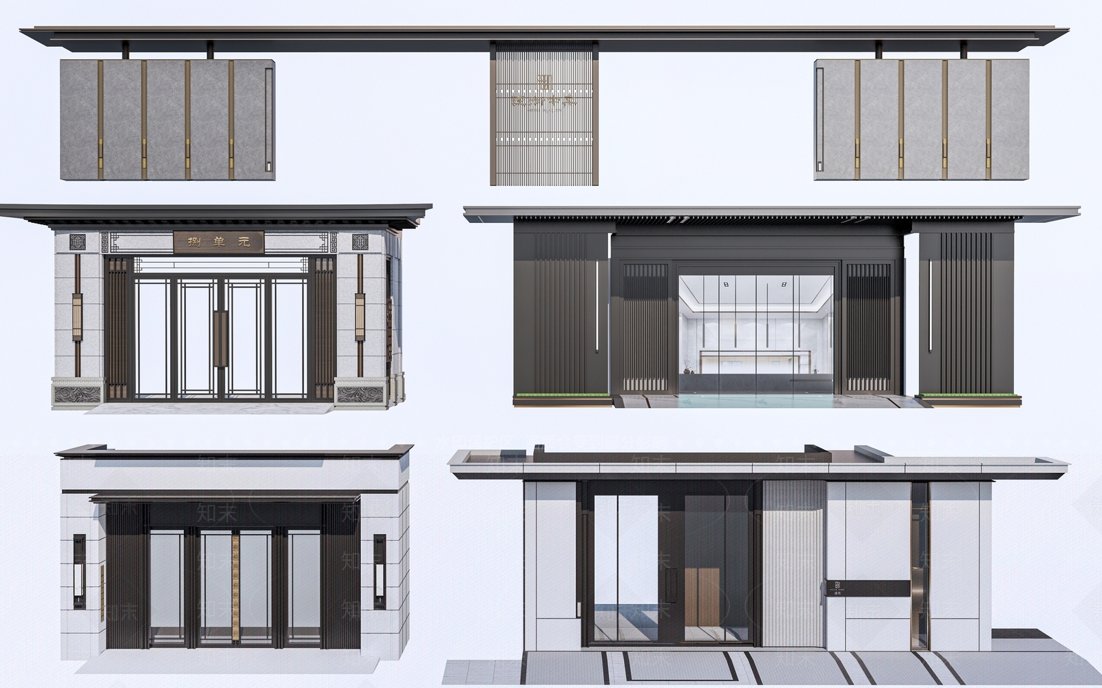 现代小区单元门SU模型下载【ID:1158826696】