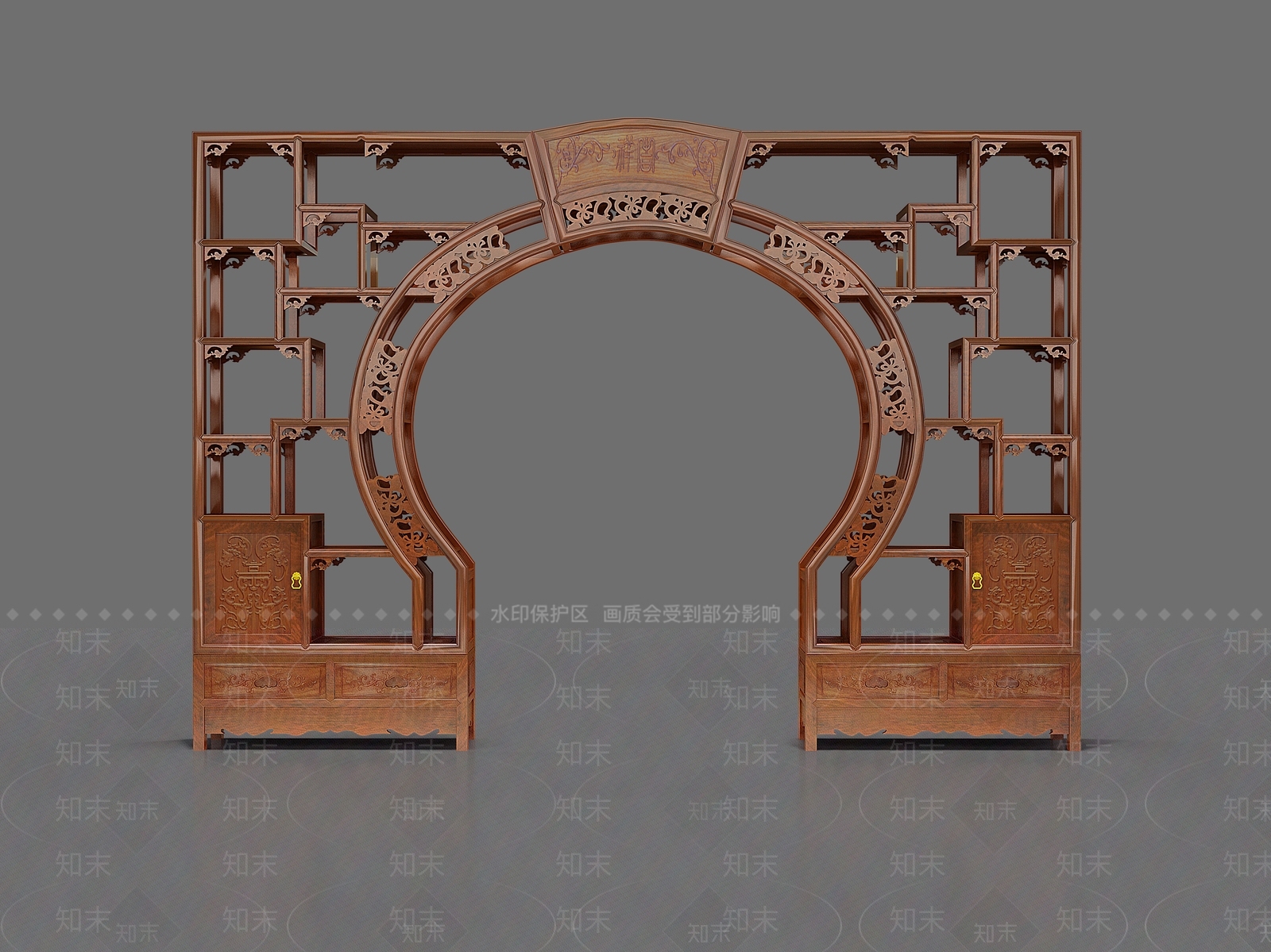 中式通花双圆门博古架3D模型下载【ID:1158629827】