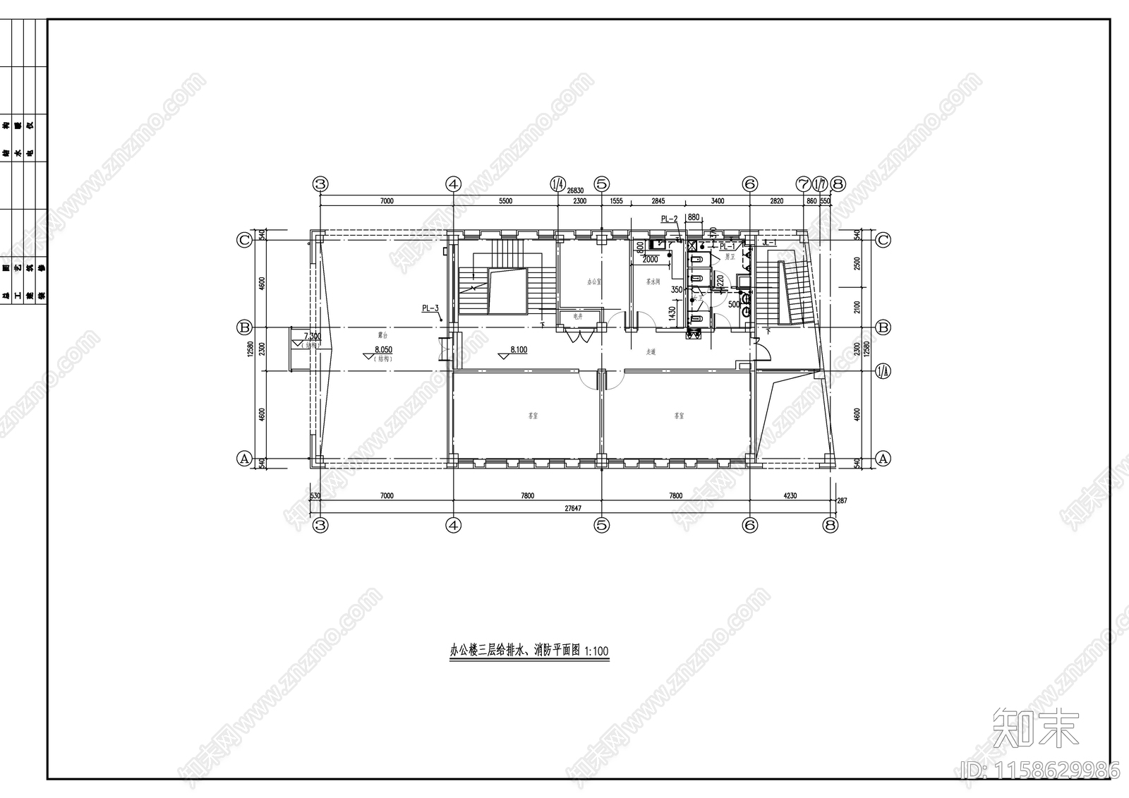 综合楼办公cad施工图下载【ID:1158629986】