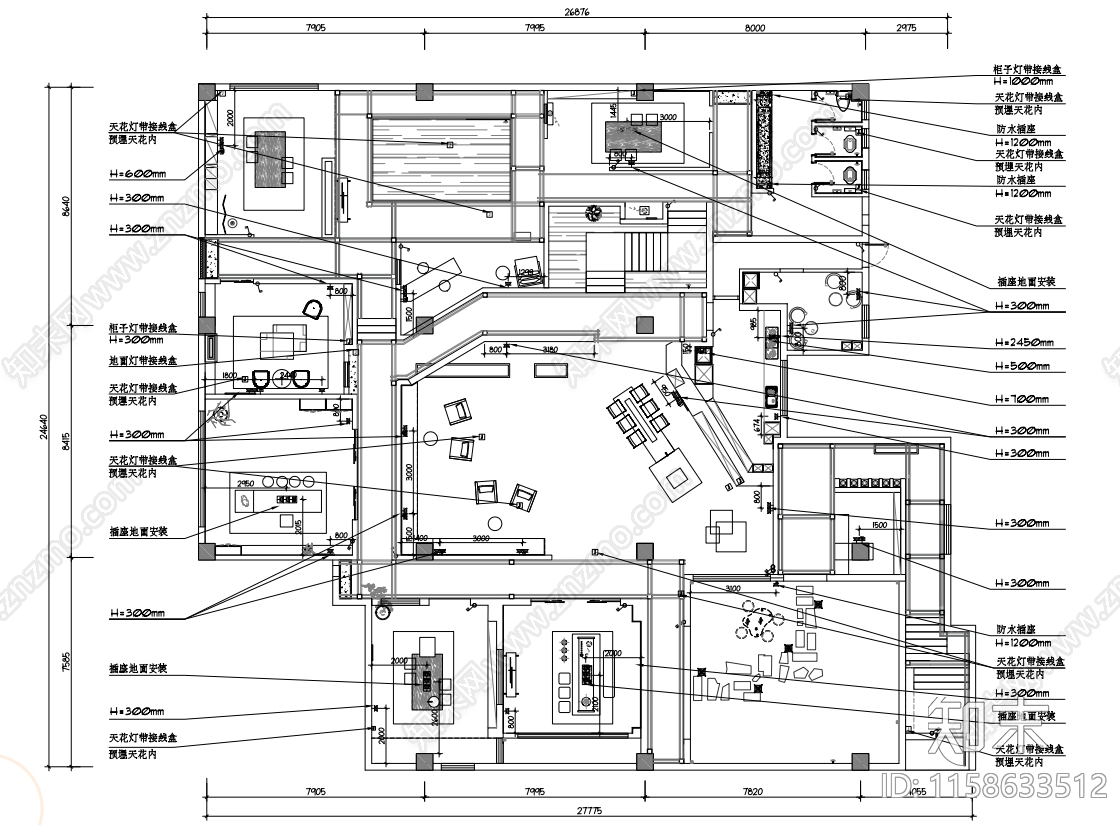 600m²茶室施工图下载【ID:1158633512】