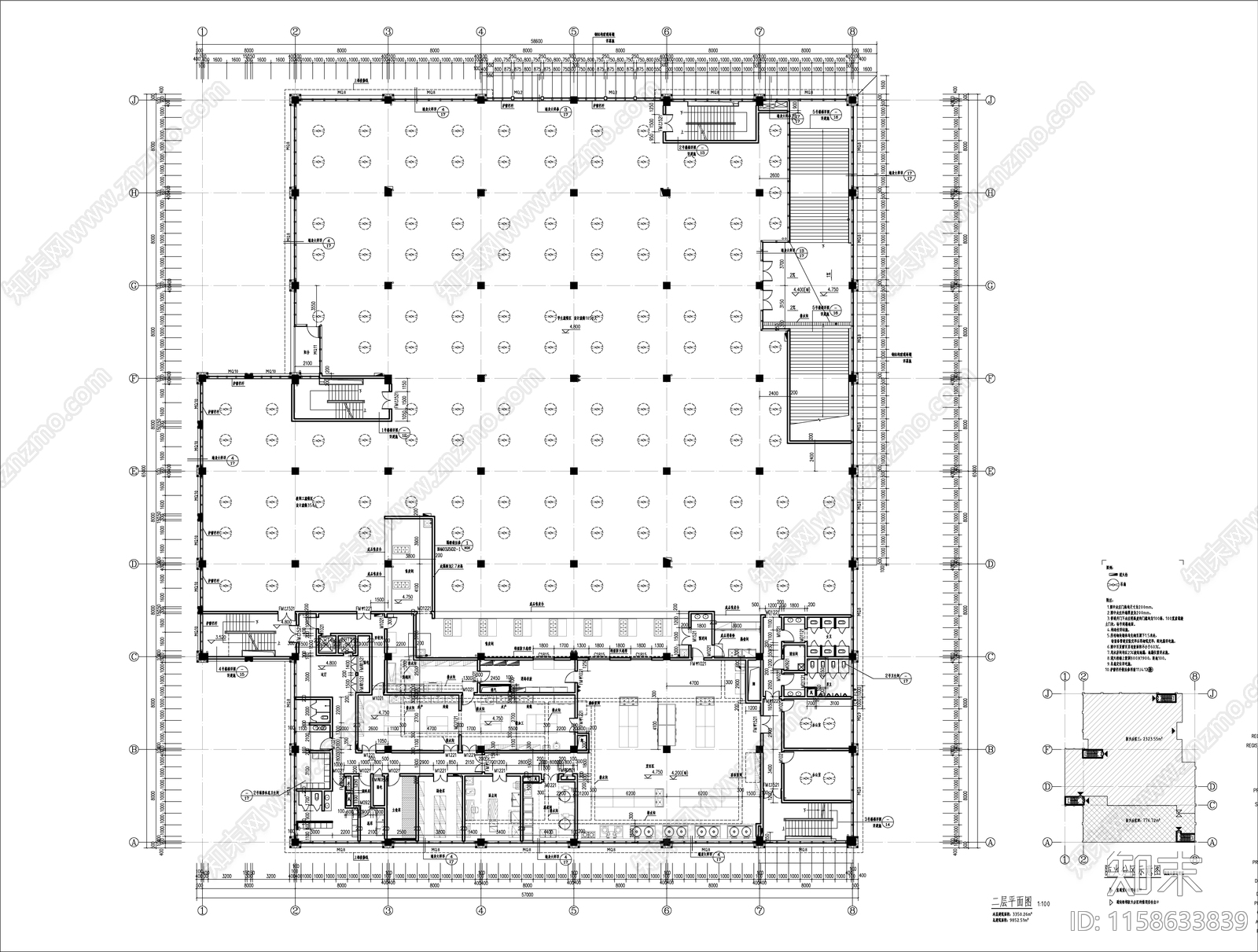 新中式风格大学三层局部四层食堂建cad施工图下载【ID:1158633839】