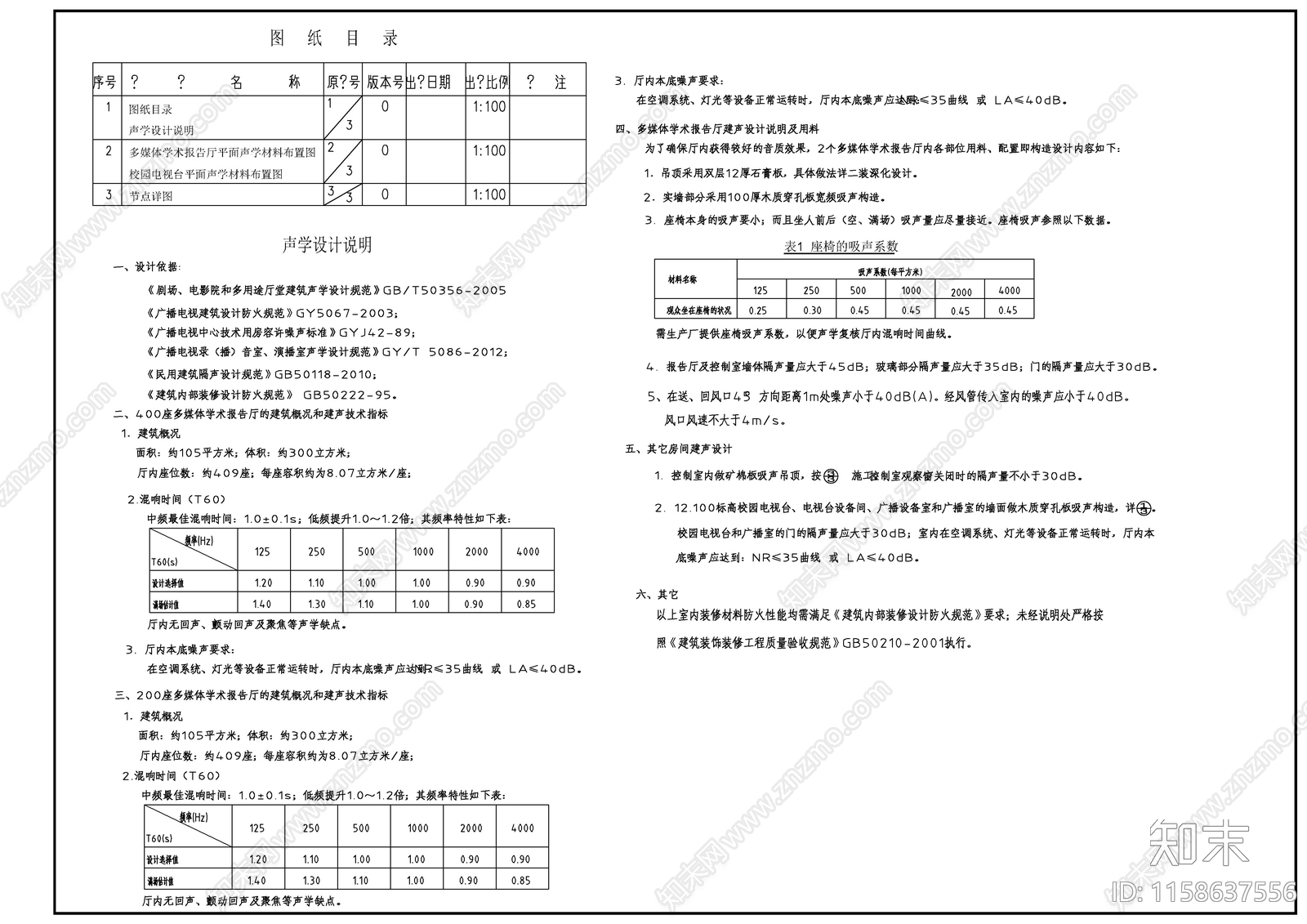 多媒体学术报告厅及校园电视台建筑声学设cad施工图下载【ID:1158637556】