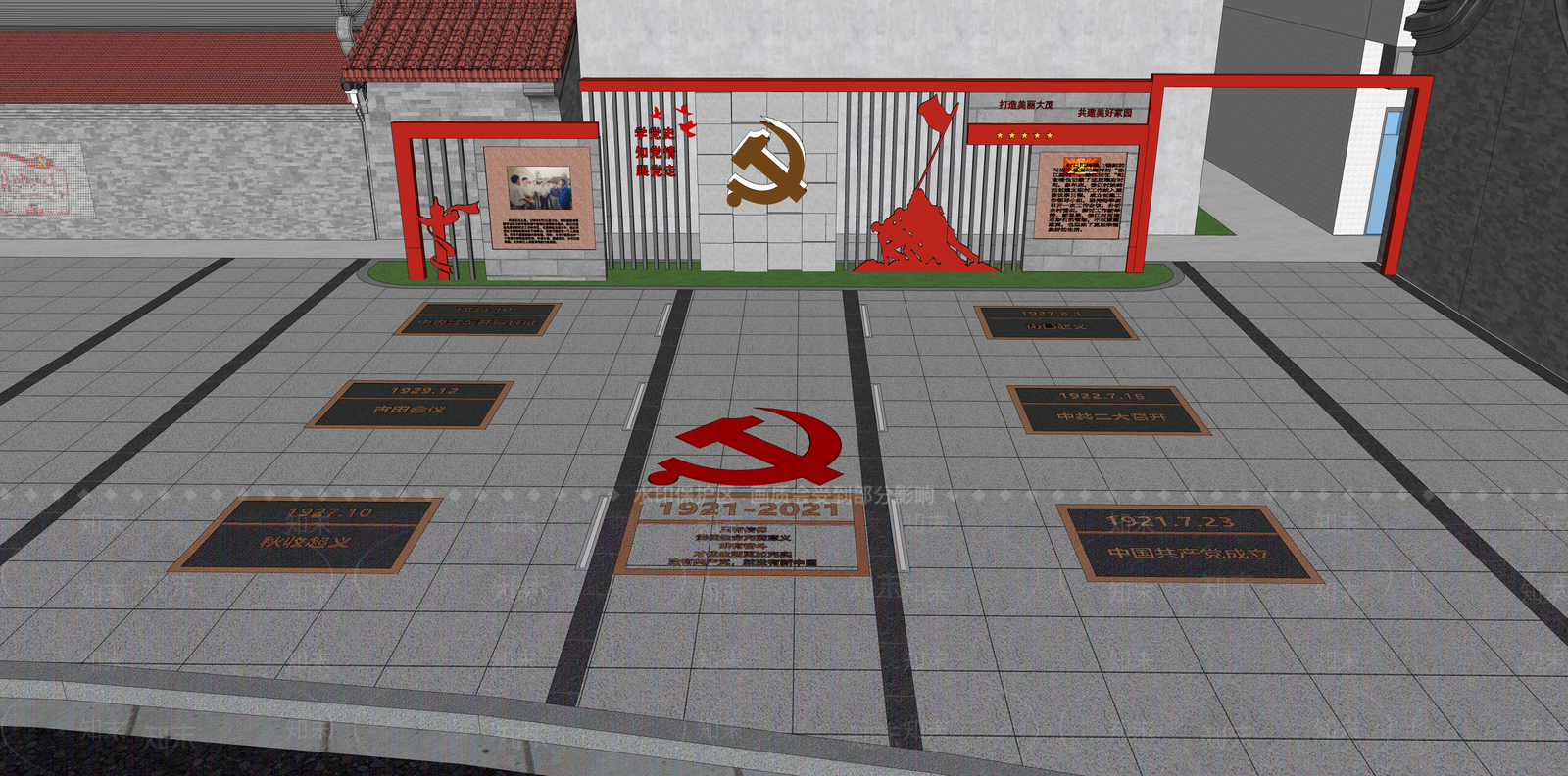现代乡村广场SU模型下载【ID:1158638831】