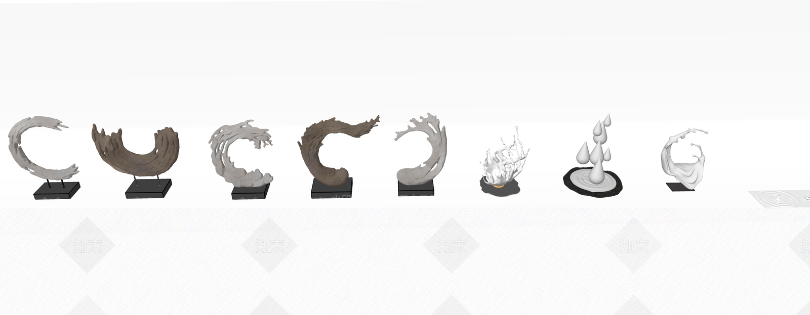 现代抽象雕塑小品水滴合集SU模型下载【ID:1158640230】