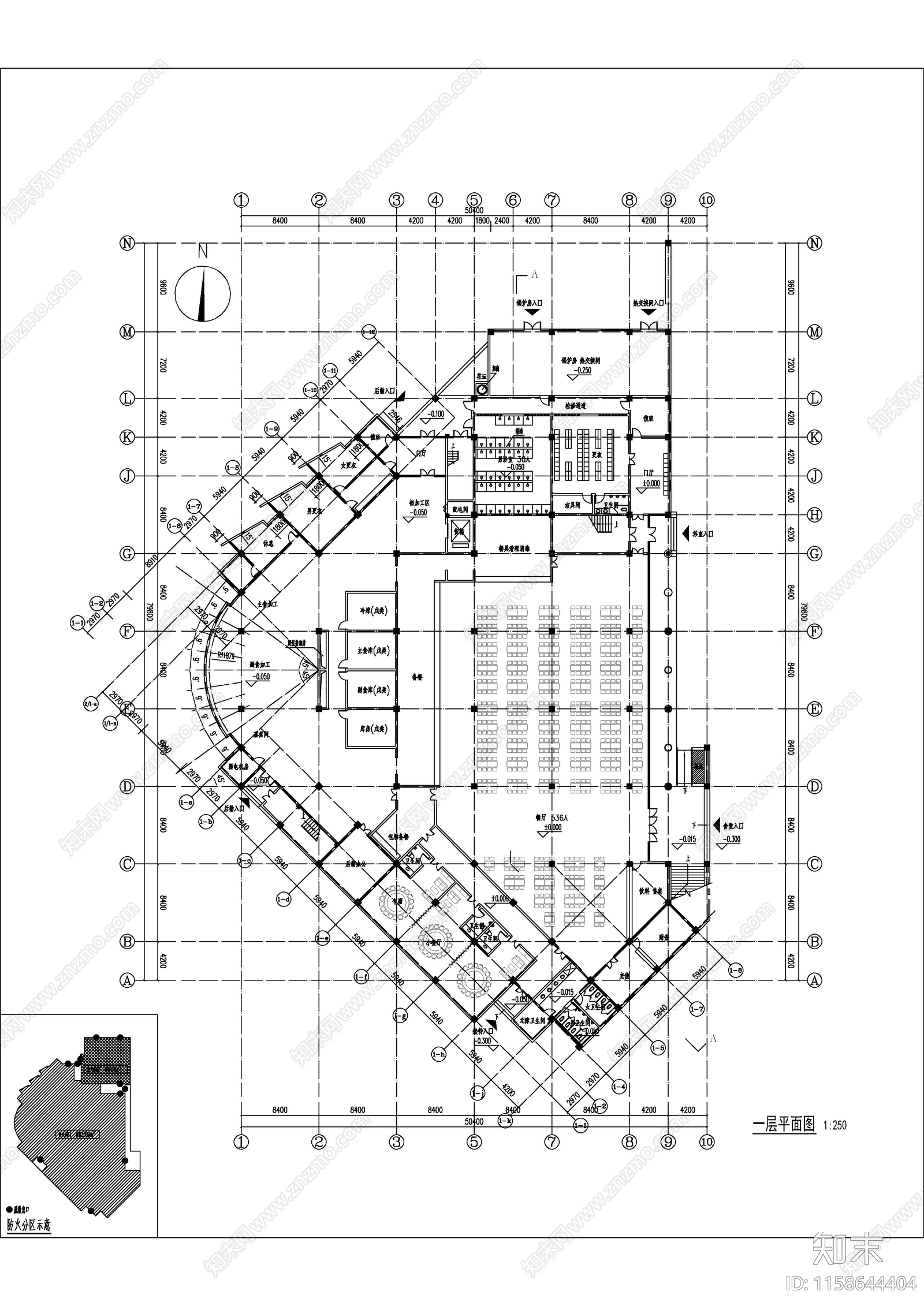 食堂建筑图cad施工图下载【ID:1158644404】