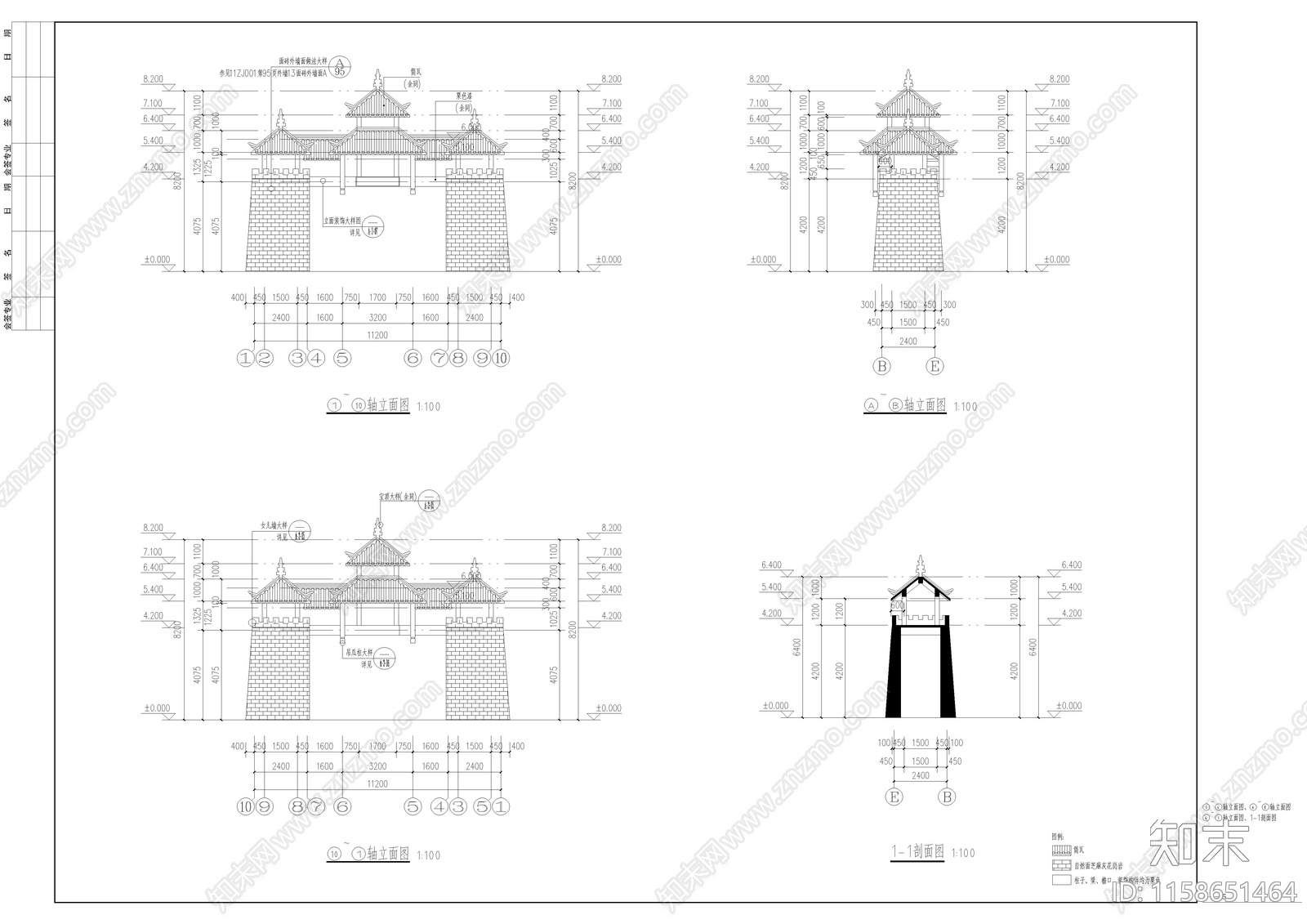 驾鹤门楼cad施工图下载【ID:1158651464】