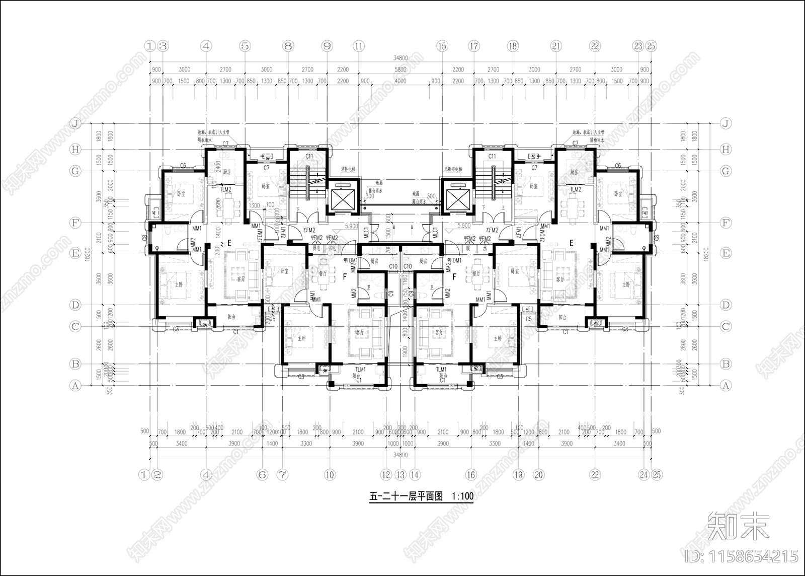 古典风格高层住宅楼平立剖面图cad施工图下载【ID:1158654215】