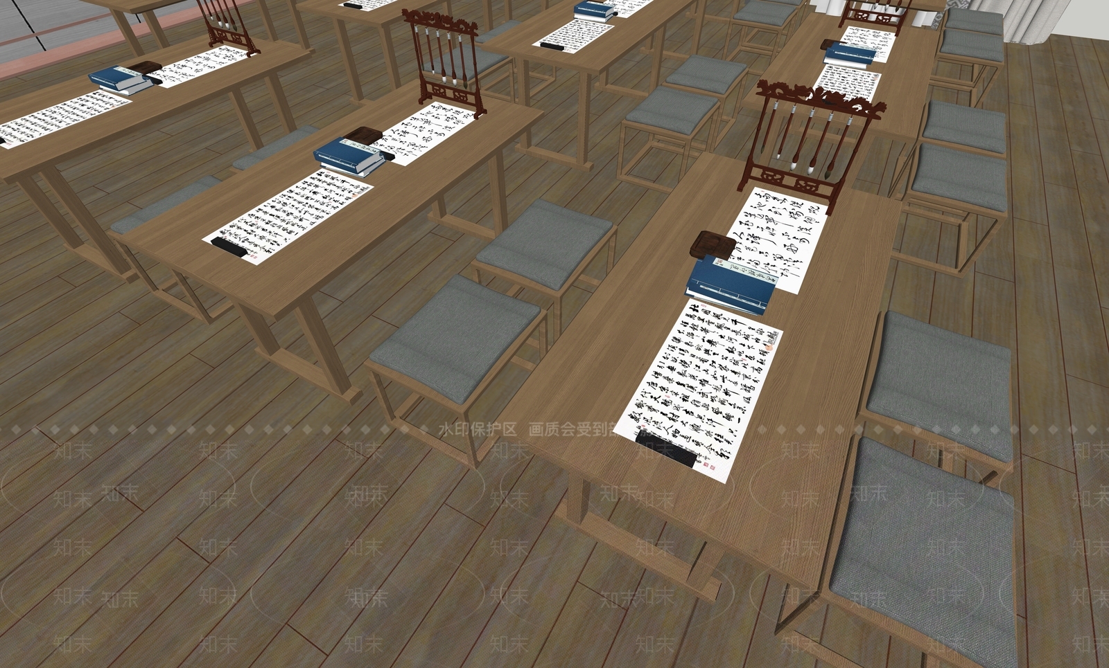 新中式书法教室SU模型下载【ID:1158657034】