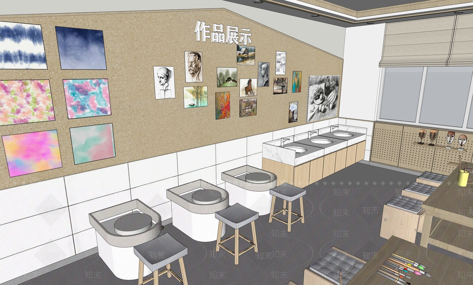 现代美术教室SU模型下载【ID:1158657280】