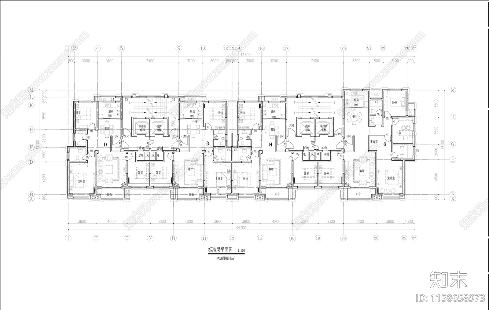 古典风格高层住宅楼平立面图cad施工图下载【ID:1158658973】