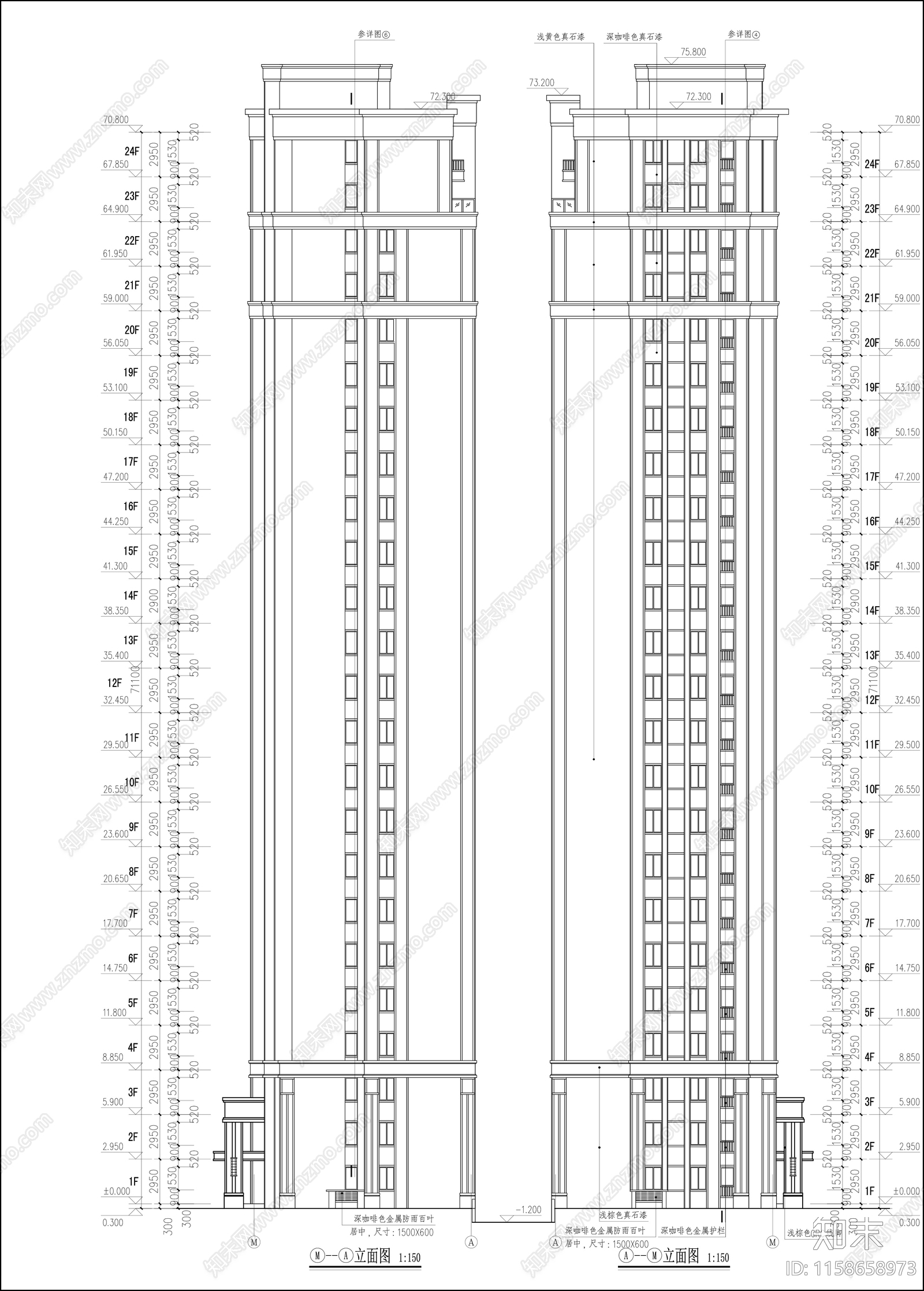 古典风格高层住宅楼平立面图cad施工图下载【ID:1158658973】