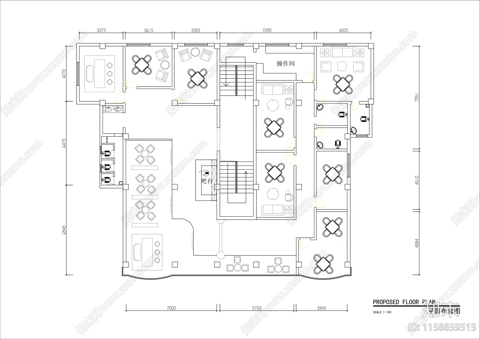 350㎡茶楼棋牌室平面布置图cad施工图下载【ID:1158659515】