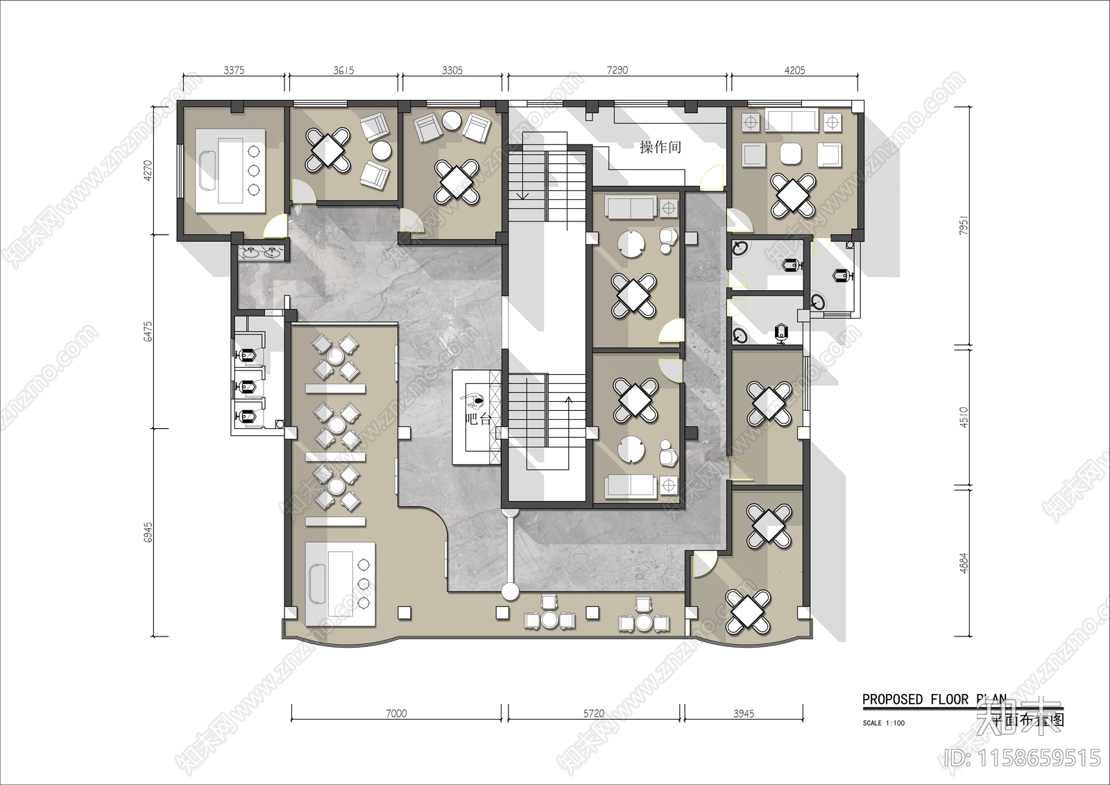 350㎡茶楼棋牌室平面布置图cad施工图下载【ID:1158659515】