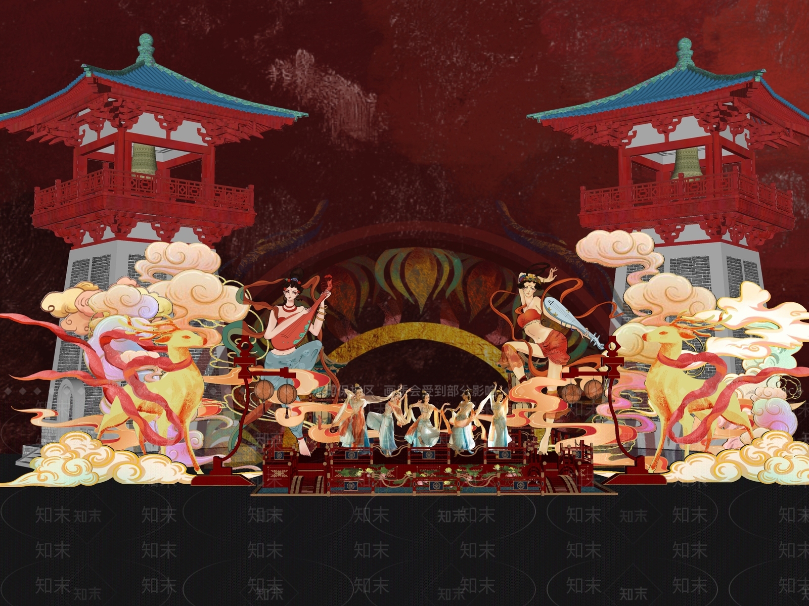 新中式网红打卡国潮灯会敦煌美陈SU模型下载【ID:1158661936】