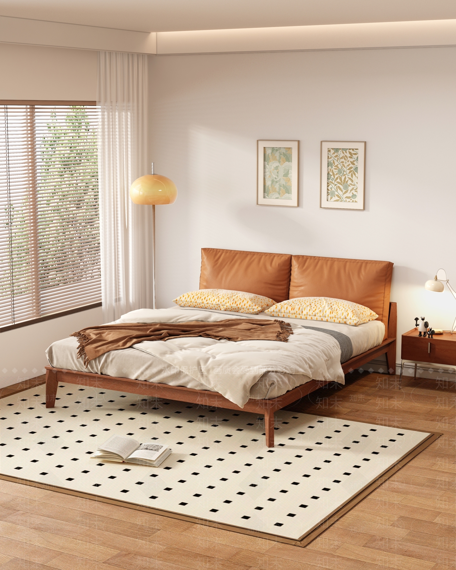 北欧实木双人床3D模型下载【ID:1158662249】