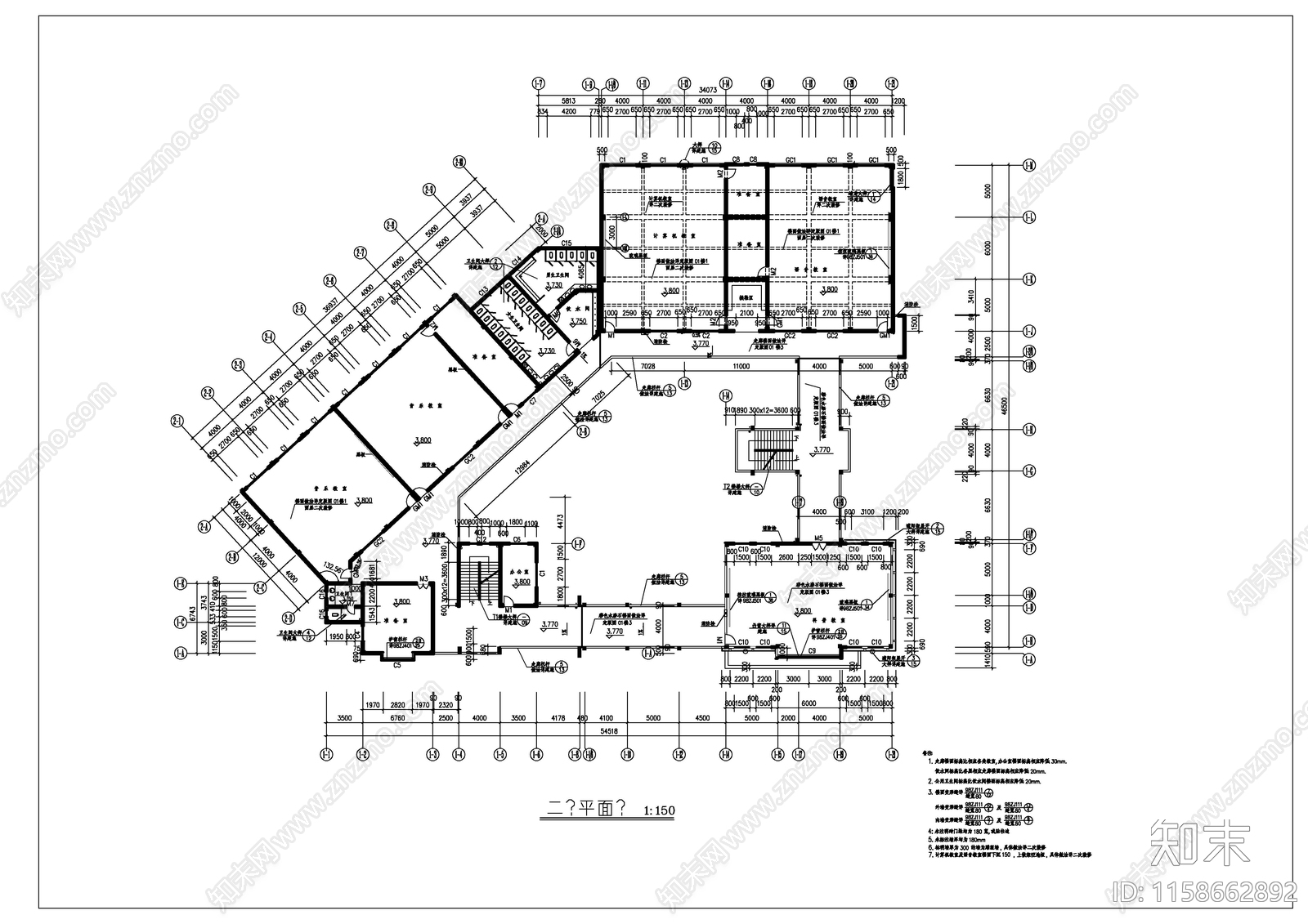 艺术楼建筑cad施工图下载【ID:1158662892】
