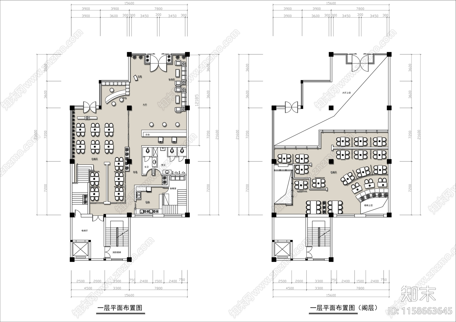 500㎡两层港式茶餐厅平面布置图施工图下载【ID:1158663645】