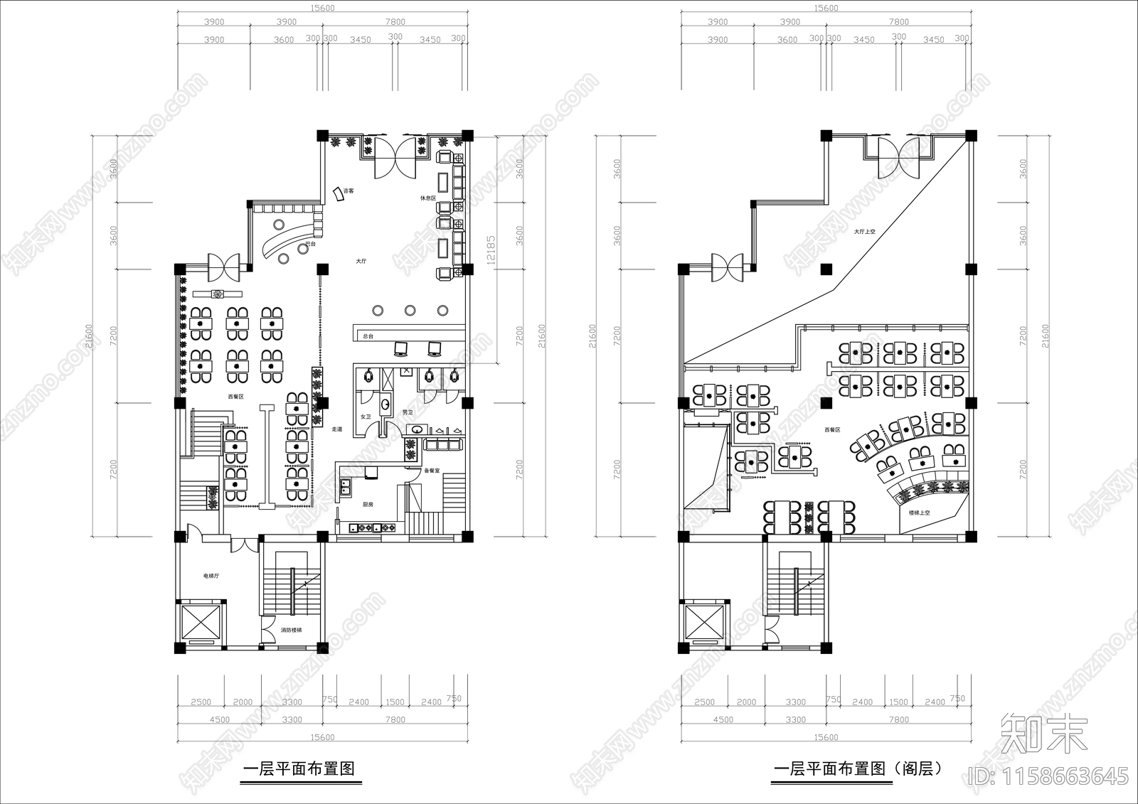 500㎡两层港式茶餐厅平面布置图cad施工图下载【ID:1158663645】