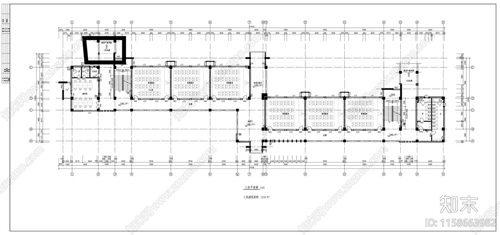 西安某大学教学楼建cad施工图下载【ID:1158663982】