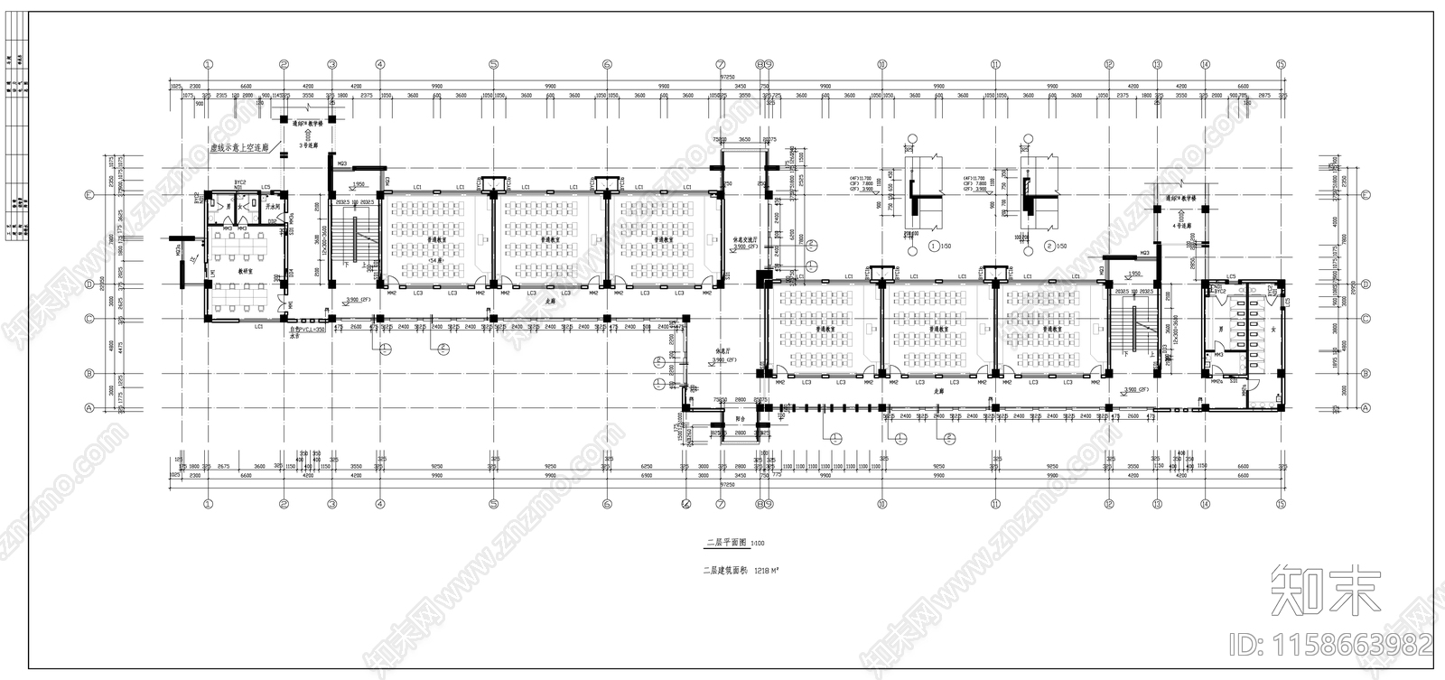 西安某大学教学楼建cad施工图下载【ID:1158663982】