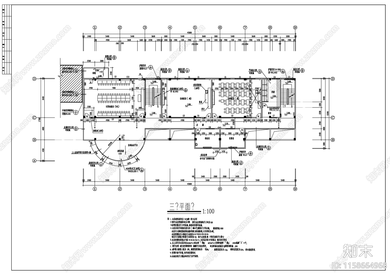 某小学多功能教学楼建cad施工图下载【ID:1158664968】