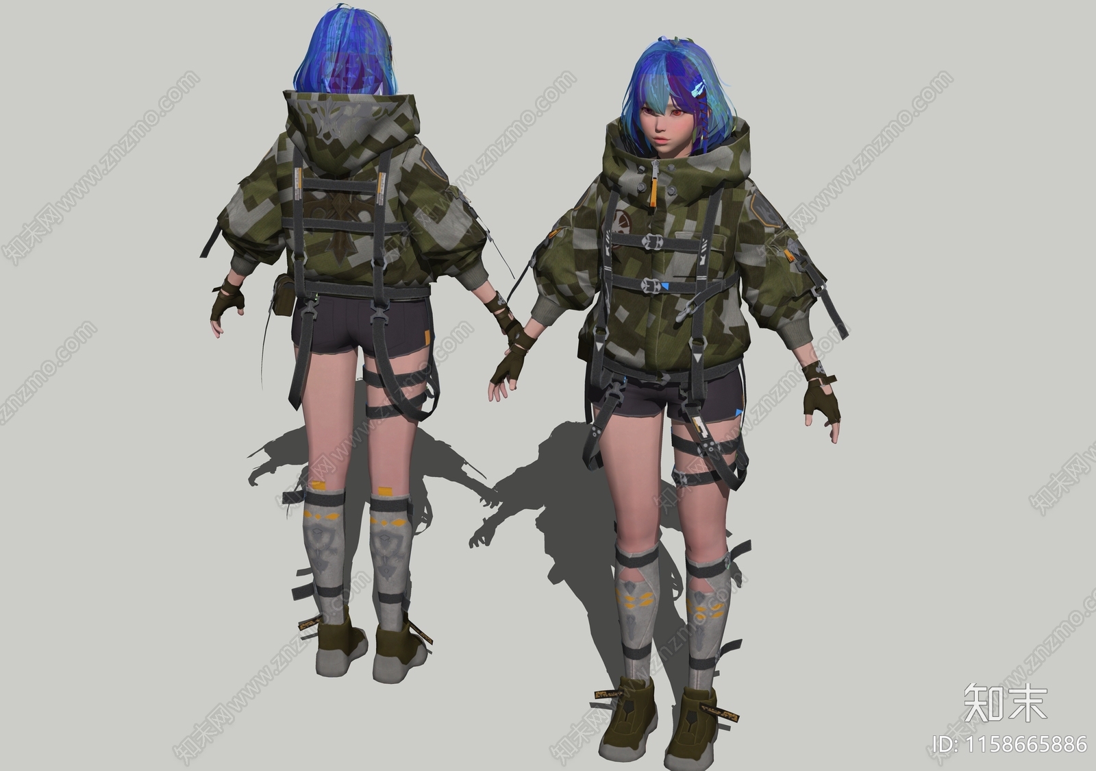 迷彩服美少女SU模型下载【ID:1158665886】