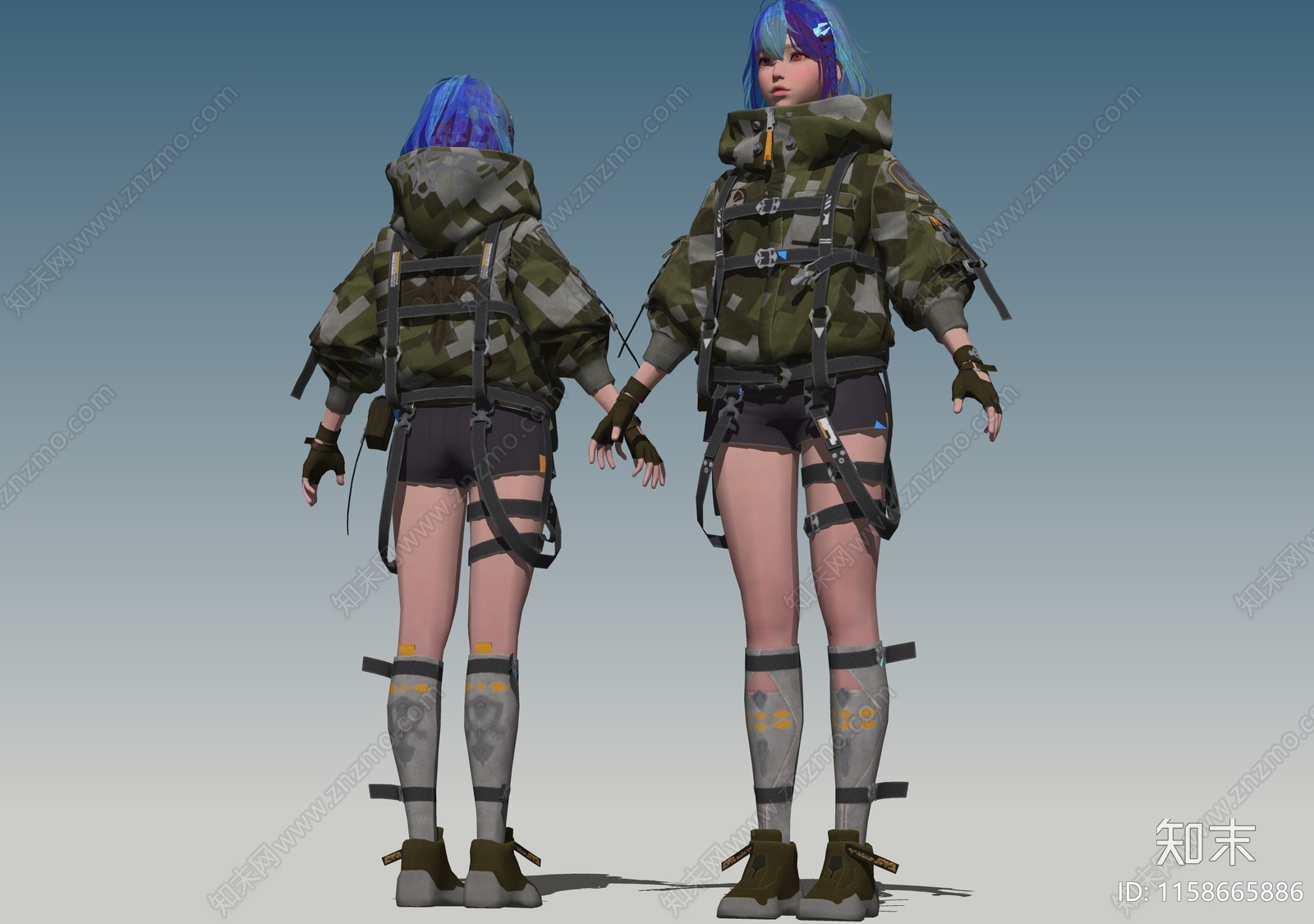 迷彩服美少女SU模型下载【ID:1158665886】