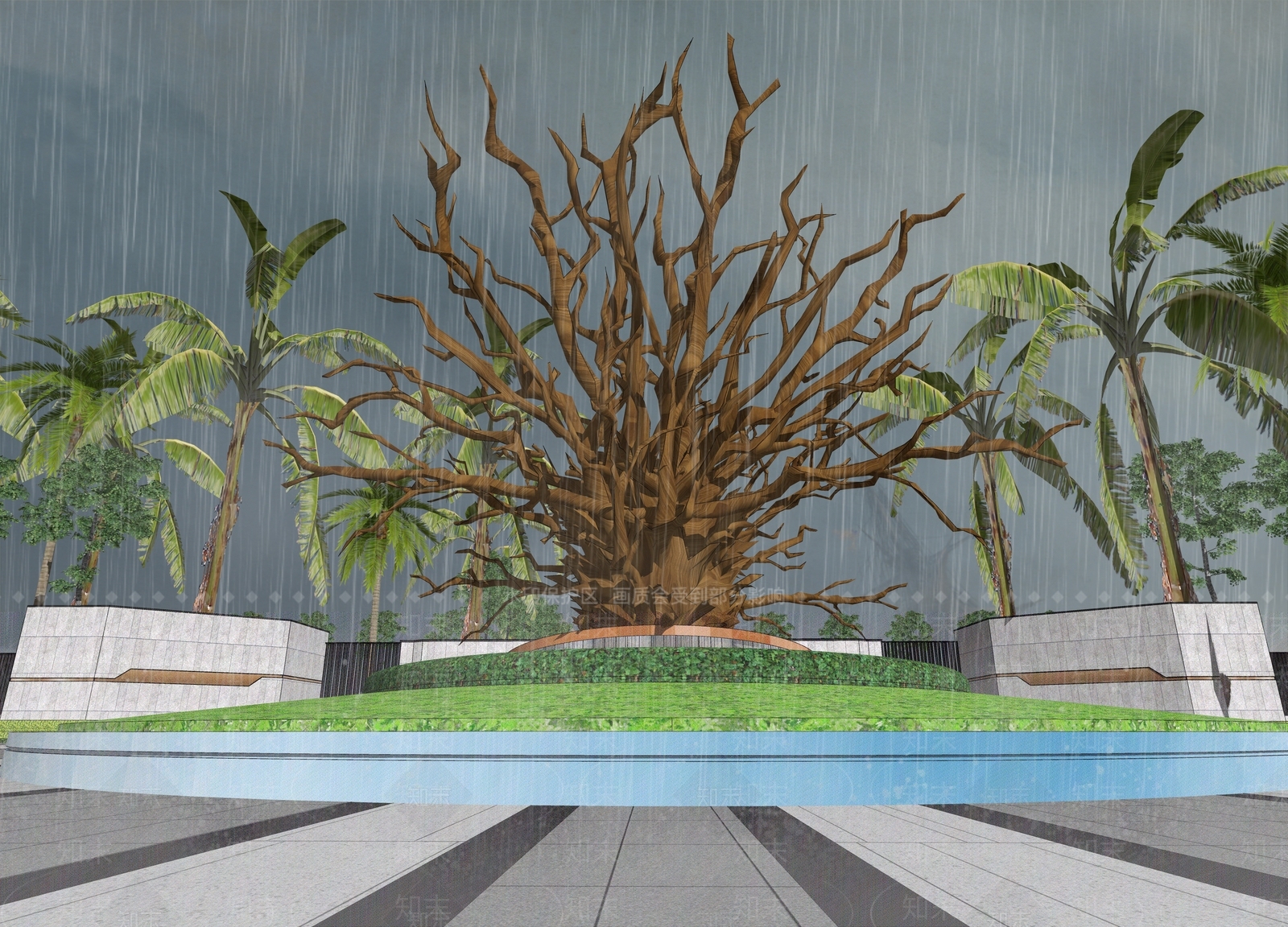 现代树杈火焰造型雕塑小品SU模型下载【ID:1158666761】