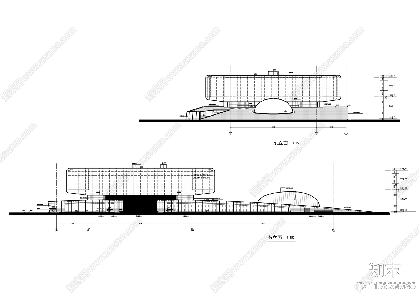 南京某高校图书馆建筑图施工图下载【ID:1158666995】