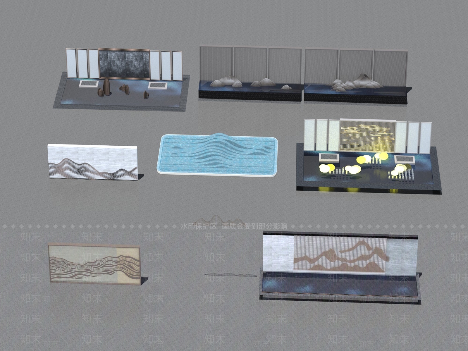新中式山水景墙3D模型下载【ID:1158667786】