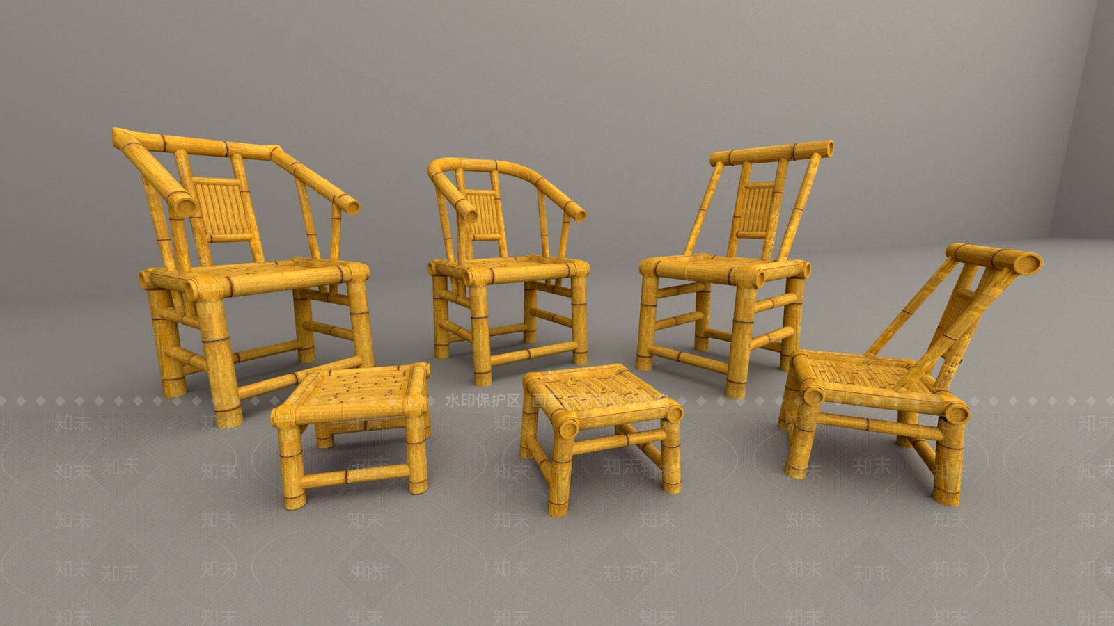 中式竹椅3D模型下载【ID:1158746170】