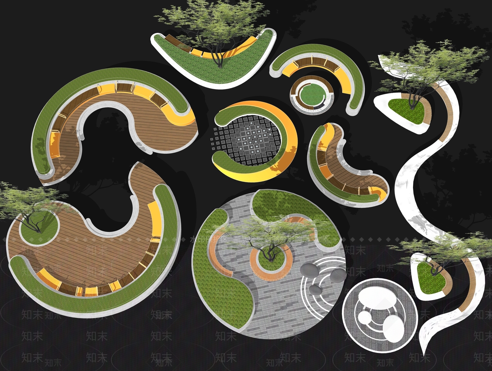 现代异形树池景观座椅SU模型下载【ID:1158669033】