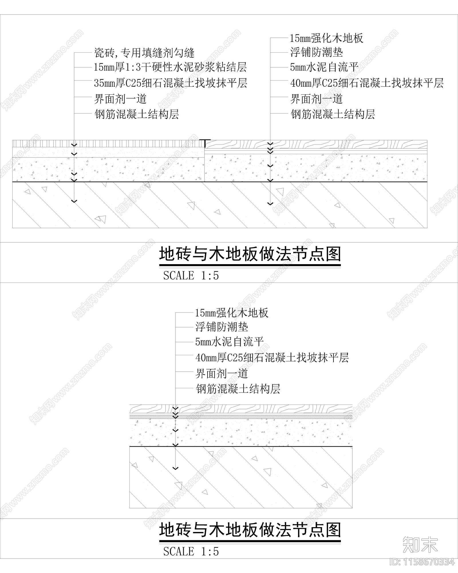 地面强化木地板节点做法cad施工图下载【ID:1158670334】