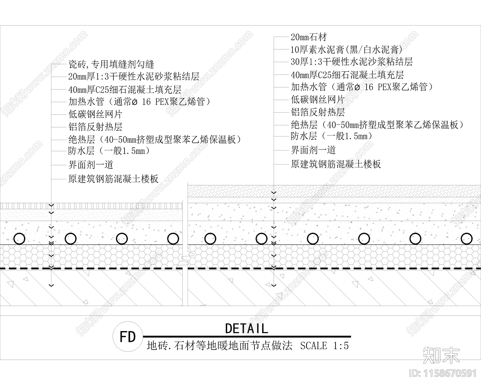 地暖地面做法详图cad施工图下载【ID:1158670591】