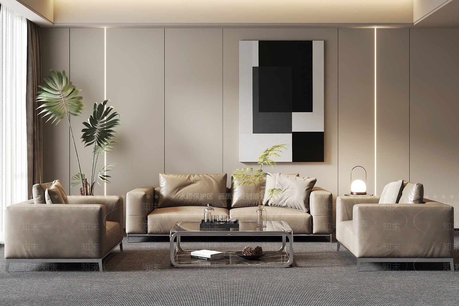 现代办公沙发茶几组合3D模型下载【ID:1158679960】