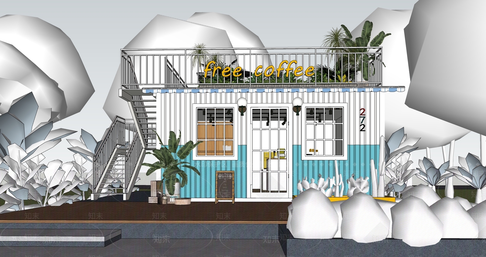 现代餐饮建筑SU模型下载【ID:1158679979】