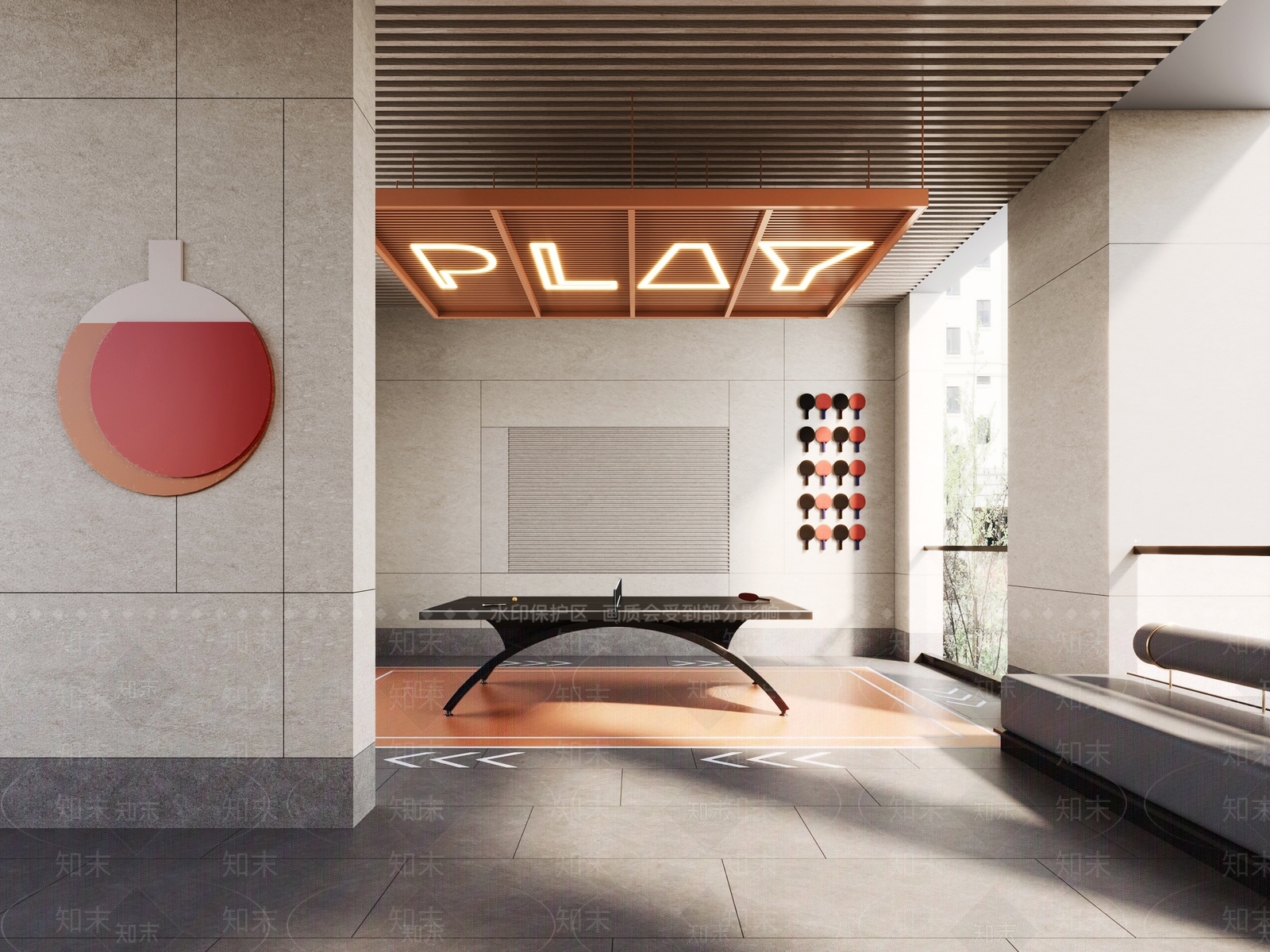 现代架空层乒乓球室SU模型下载【ID:1158680103】